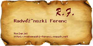 Radvánszki Ferenc névjegykártya