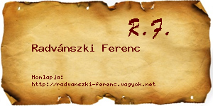 Radvánszki Ferenc névjegykártya